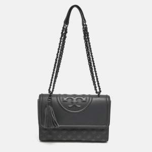 Tory Burch Matte Black Faux Leather Medium Fleming Shoulder Bag