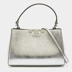 Tory Burch Silver Leather Mini Eleanor Top Handle Bag