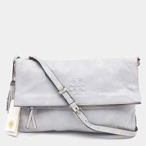 Tory Burch Light Blue Distressed Leather Thea Fold Over Crossbody Bag