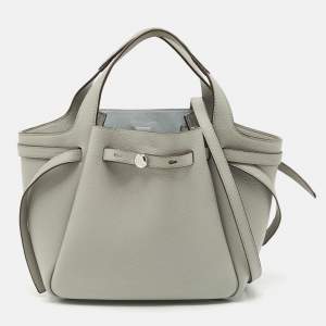 Pre Owned Tory Burch Light Granite Leather Small Romy Tote