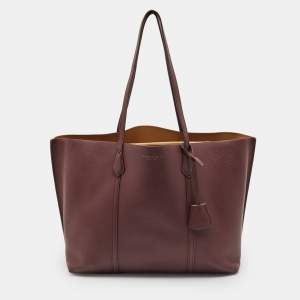 Tory Burch Burgundy Leather Large Triple Compartment Perry Tote