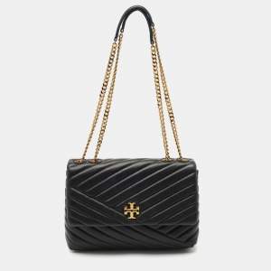 Tory Burch Black Chevron Leather Kira Convertible Shoulder Bag