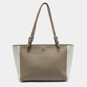 Tory Burch Beige/Silver Faux Leather Medium York Buckle Tote