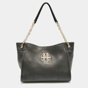 Tory Burch Black Leather Small Britten Slouchy Tote