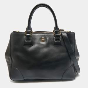 Tory Burch Black Leather Large Robinson Double Zip Tote