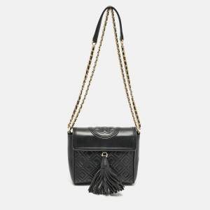 Tory Burch Black Quilted Leather Fleming Tassel Crossbody Bag