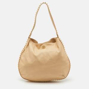 Tory Burch Light Beige Leather Pyramid Studs Hobo