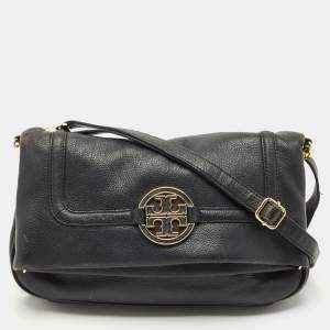 Tory Burch Black Leather Amanda Foldover Crossbody Bag