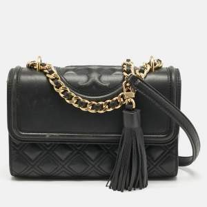 Tory Burch Black Leather Small Fleming Shoulder Bag