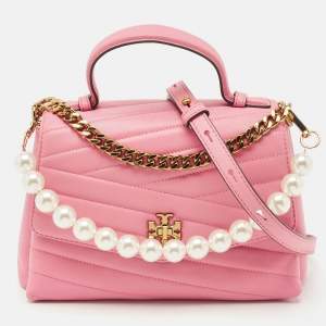 Tory Burch Pink Chevron Leather Kira Top Handle Bag