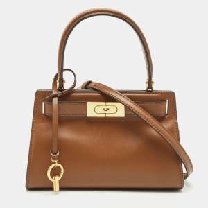 Tory Burch Brown Leather Petite Lee Radziwill Top Handle Bag