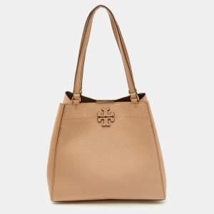 Tory Burch Sand Beige Leather McGraw Carryall Shoulder Bag