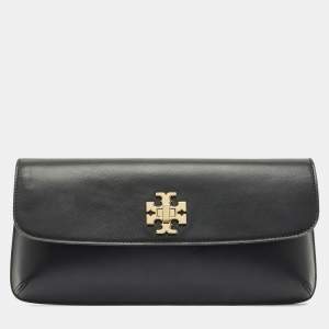 Tory Burch Black Leather Slim Diana Flap Clutch