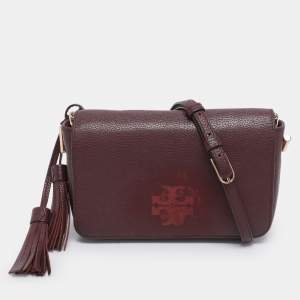 Pre Owned Tory Burch Burgundy Leather Thea Fap Crossbody Bag