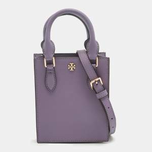 Pre Owned Tory Burch Lilac Leather Mini Emerson Shopper Tote