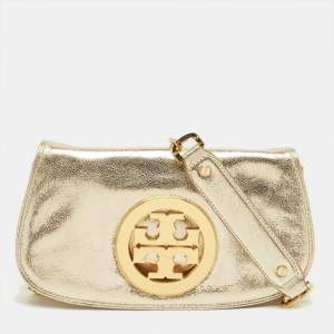 Pre Owned Tory Burch Gold Leather Reva Chain Clutch