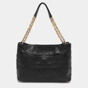 Pre Owned Tory Burch Black Quilted Leather Alexa Tote