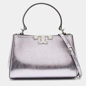 Pre Owned Tory Burch Metallic Purple Leather Mini Eleanor Top Handle Bag