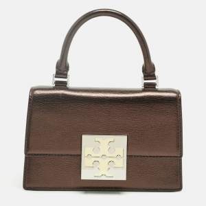 Pre Owned Tory Burch Dark Burgundy Leather Mini Bon Bon Top Handle Bag