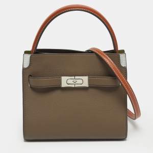 Pre Owned Tory Burch Tricolor Leather and Suede Petite Lee Radziwill Double Top Handle Bag