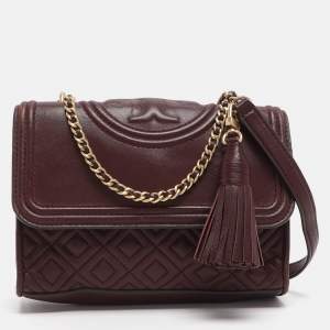 مملوكة مسبقًا Tory Burch Fleming Small Burgundy Leather Shoulder Bag