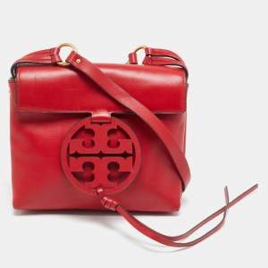 مملوكة مسبقًا Tory Burch Miller Red Leather Logo Flap Crossbody Bag