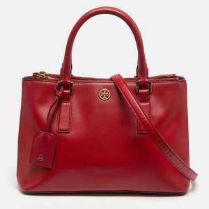 Pre Owned Tory Burch Robinson Double Zip Red Leather Tote