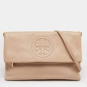 مملوكة مسبقًا Tory Burch Thea Fold Over Beige Leather Crossbody Bag