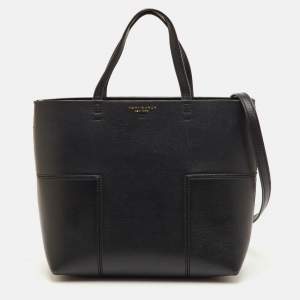 مملوكة مسبقًا Tory Burch Block-T Black Leather Shopper Tote