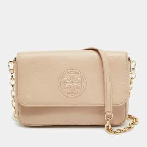 مملوكة مسبقًا Tory Burch Bombe Flap Mini Beige Leather Shoulder Bag