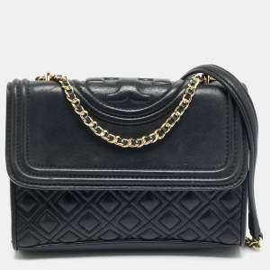 Pre Owned Tory Burch Fleming Small Black Leather Shoulder Bag