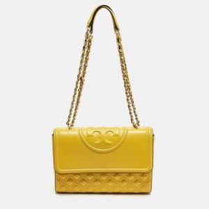 مملوكة مسبقًا Tory Burch Fleming Yellow Leather Convertible Shoulder Bag