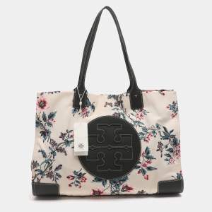 Pre Owned Tory Burch Ella Onesize Green/Multicolor Lyonnaise Floral Print Leather and Nylon Shopper Tote
