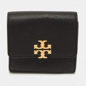 Pre Owned Tory Burch Kira Flap Black Leather Compact Wallet