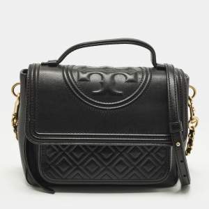 Pre Owned Tory Burch Fleming Black Leather Top Handle Bag