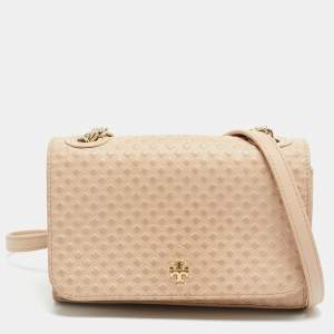 مملوكة مسبقًا Tory Burch Marion Embossed Peach Leather Shoulder Bag