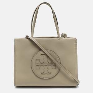 Pre Owned Tory Burch Ella Bio Small Beige Leather Logo Tote