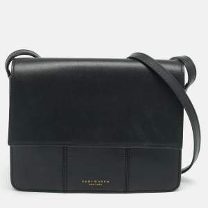 Pre Owned حقيبة كتف توري بورش بلوك تي جلد أسود