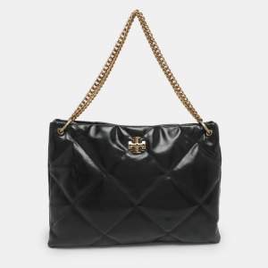 Pre Owned Tory Burch Kira Black Diamond Quilt Leather Convertible Shoulder Bag