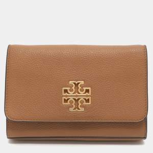Pre Owned Tory Burch Britten Combo Brown Leather Crossbody Bag