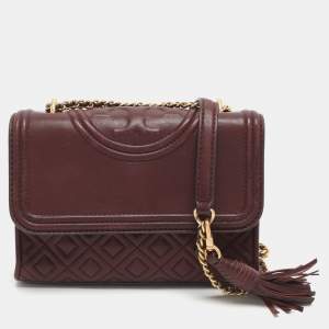 مملوكة مسبقًا Tory Burch Fleming Small Burgundy Leather Shoulder Bag