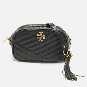 Pre Owned Tory Burch Kira Black Quilted Leather Camera Crossbody Bag