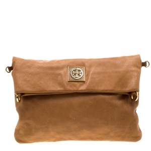 مملوكة مسبقًا Tory Burch Tan Leather Louisa Fold Over Shoulder Bag