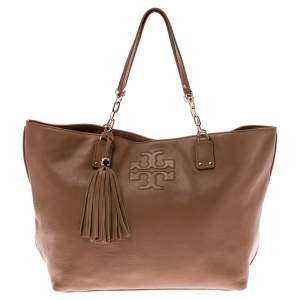 Pre Owned Tory Burch Tan Leather Shopper Tote 