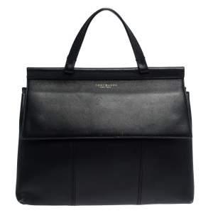 Pre Owned Tory Burch Black Leather Block T Top Handle Bag