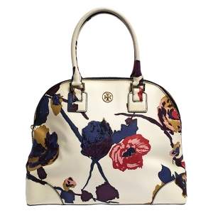 Pre Owned Tory Burch Multicolor Floral Print Coated Canvas Large Robinson Dome Satchel