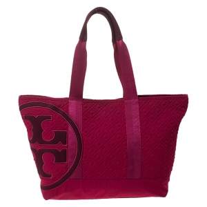 مملوكة مسبقًا Tory Burch Fuchsia Nylon Marion Shopper Tote