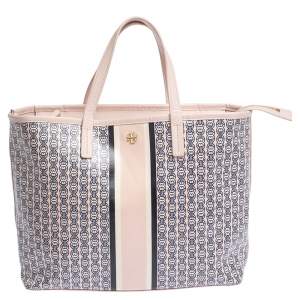 Pre Owned Tory Burch Pink Coated Canvas XS Gemini Link Shopper Tote 