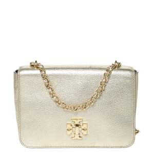 Pre Owned Tory Burch Gold Leather Mercer Shoulder Bag