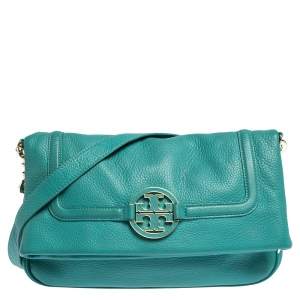 مملوكة مسبقًا Tory Burch Green Leather Amanda Foldover Crossbody Bag